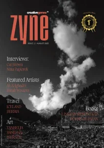 Inaugural issue of zyne magazine, August 2023. Features interviews, artists, travel, art, and books